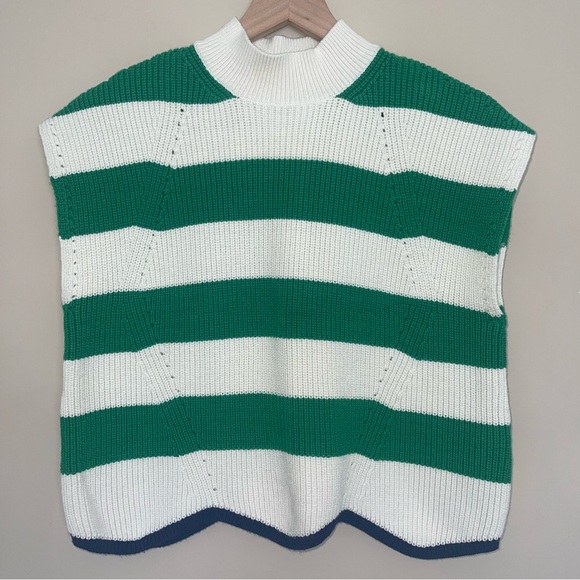 Maeve Anthropologie Cap Sleeve Sweater Vest L Shaker Stitch Striped Green/White - Picture 8 of 11